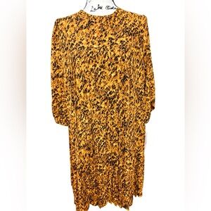 NWT Nanette Lepore Mustard Yellow Printed Pleated Shift Dress Size 10 and 8